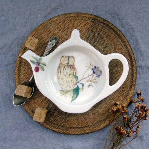 Tawny Owl bone china Teabag Tidy