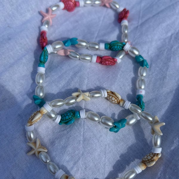 Set of 3 beaded anklets 