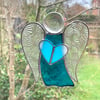 Stained Glass Guardian Angel Suncatcher -  Handmade Window Decoration - Turquois