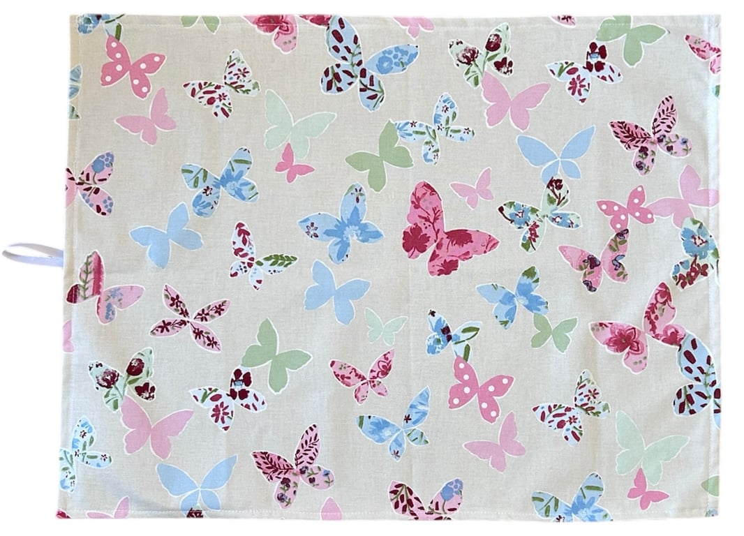 Butterfly Print Large Cotton Linen Tea Towel