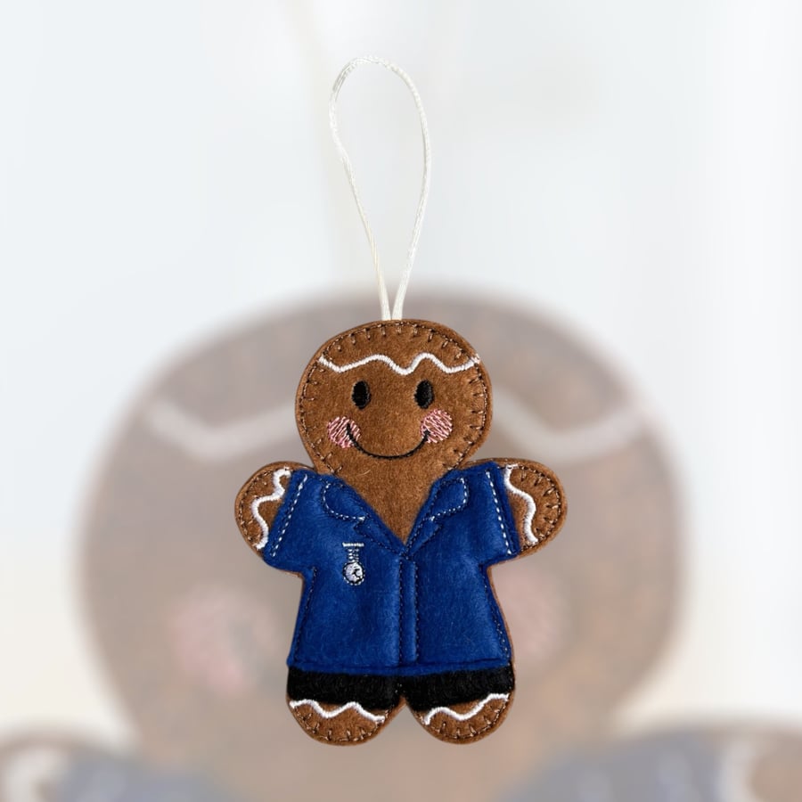 Male nurse or carer gingerbread man Embroidered Hanging Keepsake 
