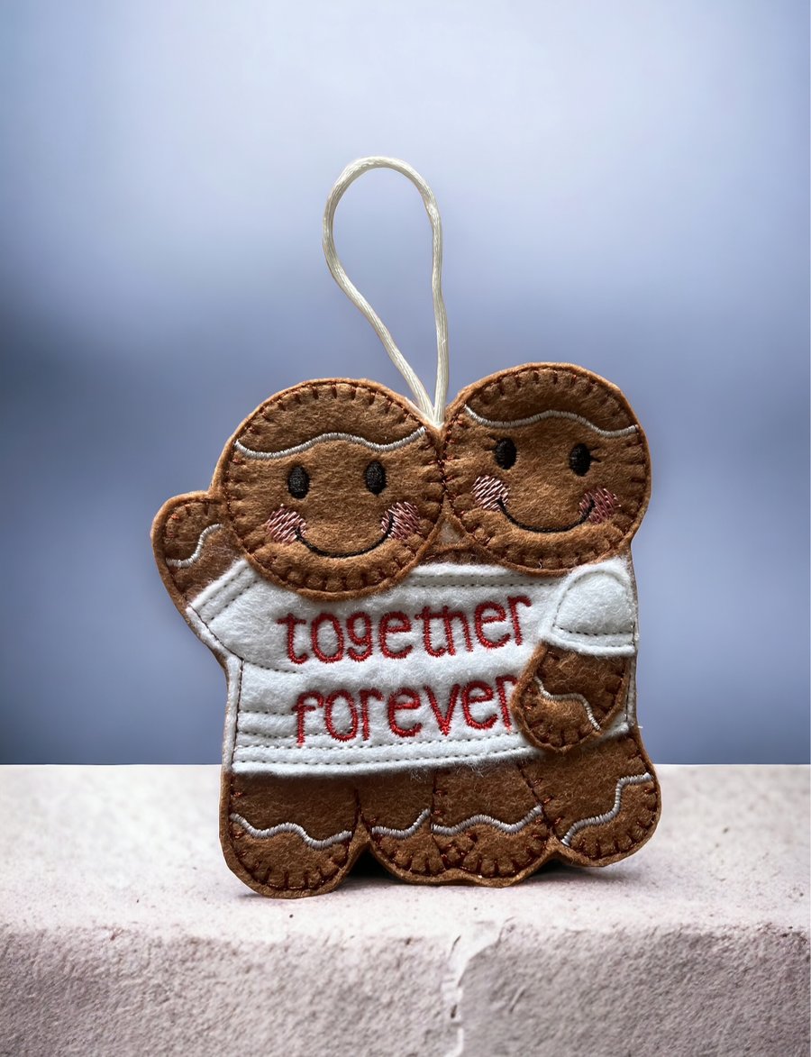 Together forever Gingerbread man and lady Embroidered Hanging Keepsake