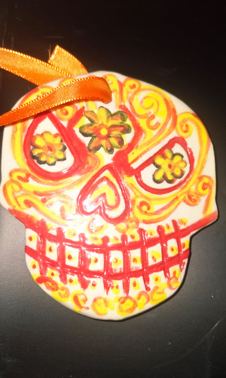 Handmade Ceramic Sugar Skull Halloween Decoration – Mexican Inspired.