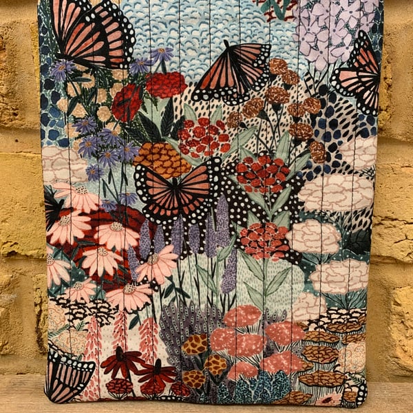 Butterflies and Flowers Quilted Fabric Book Sleeve - Hardback Size