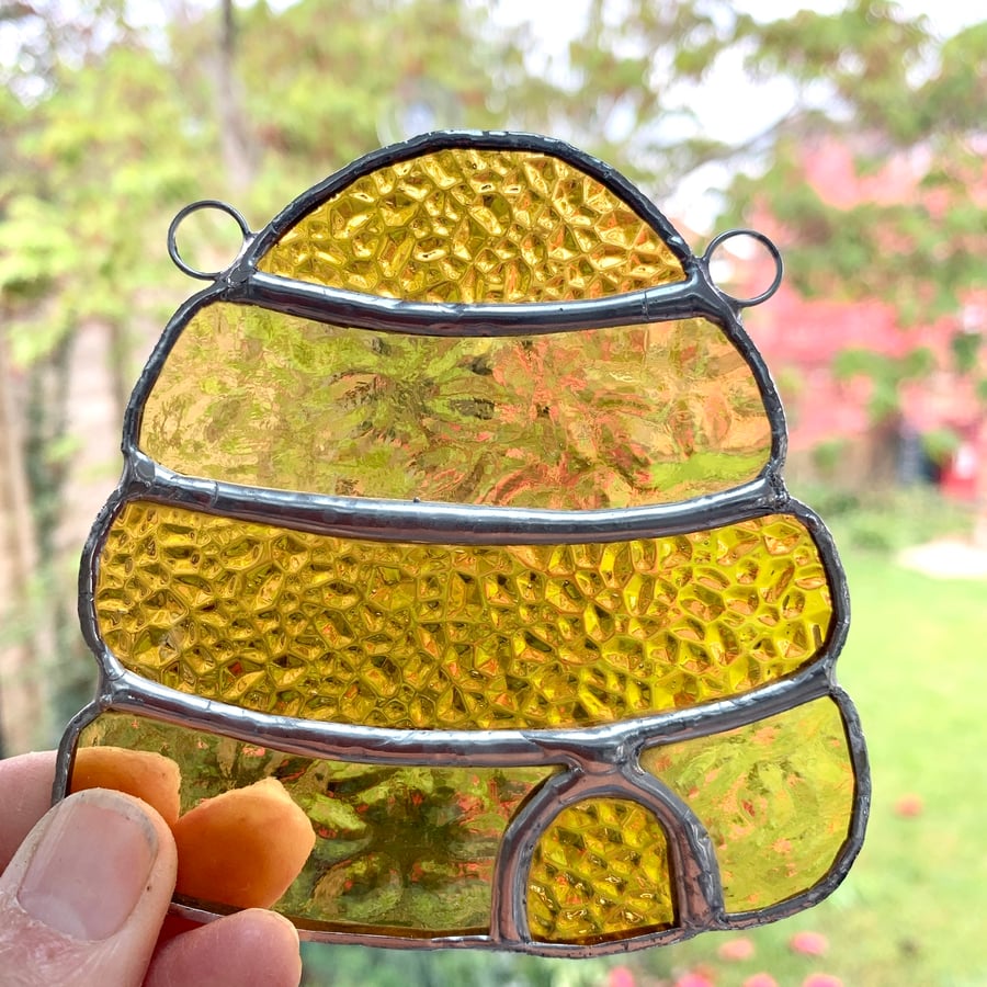 Stained Glass Beehive Suncatcher - Handmade Window Decoration 