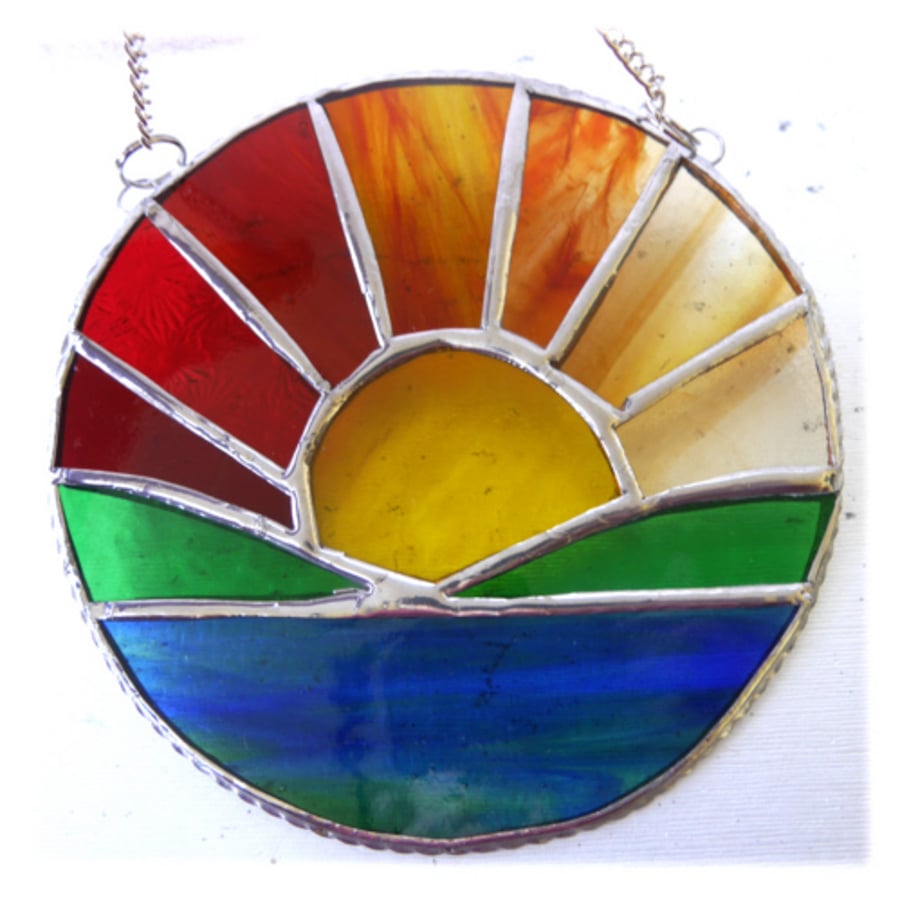 Sunrise Picture Stained Glass Suncatcher Handmade Sea Ring 065