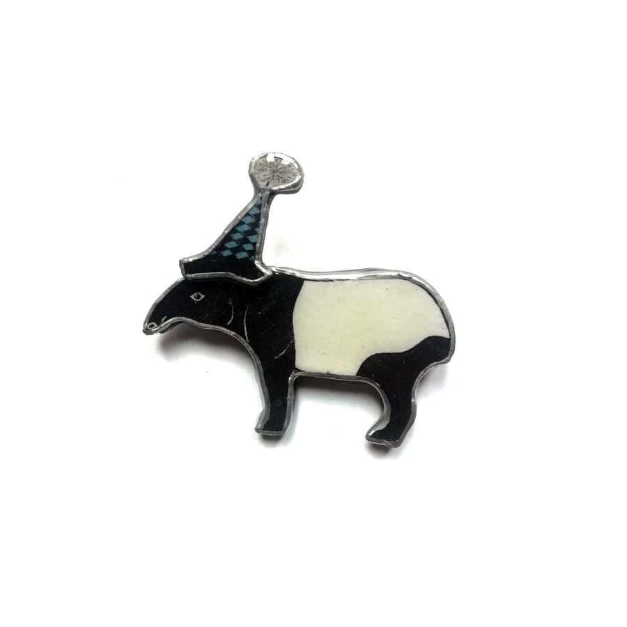 Wonderfully Whimsical Tapir in Bobble Hat Resin Brooch by EllyMental 
