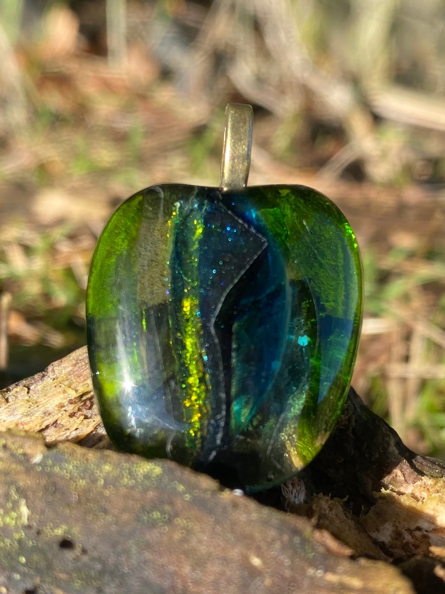 Blue and Green Strata Fused Glass Pendant
