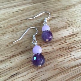 Amethyst and Lavender Jade Sterling silver earrings
