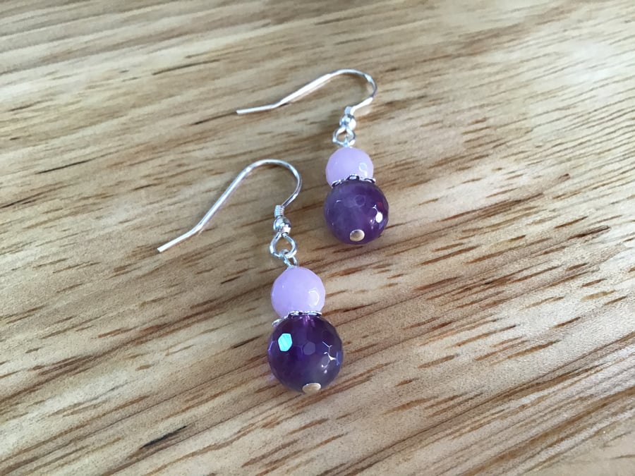 Amethyst and Lavender Jade Sterling silver earrings