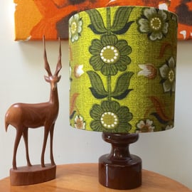 60s 70s RETRO Scandi Lime Brown DAISY Floral Barkcloth Vintage Fabric Lampshade 