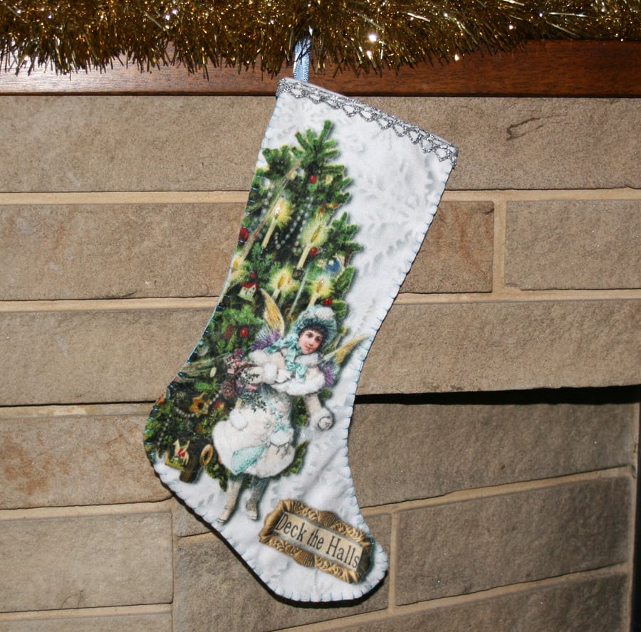 Sale Christmas Stocking blue angel silver 