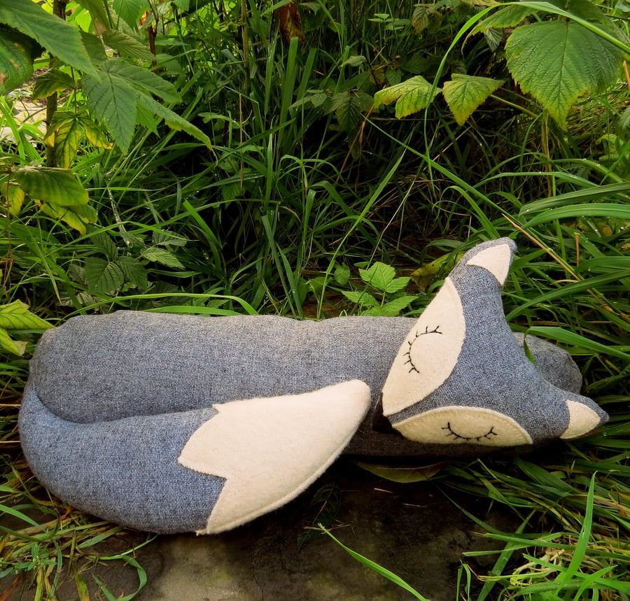 Little grey fox.  A 45cm long doorstop.  Draught stopper for windows.