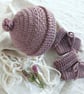 Baby Hat and Booties set, 100% pure wool, Christmas gift,  0-5 months