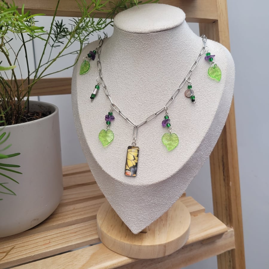 Upcycled Butterfly Charm Necklace 
