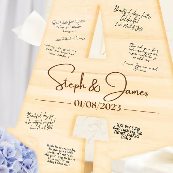 Unique Wedding Guest Book - Personalised Wooden Initial For Guests To Sign