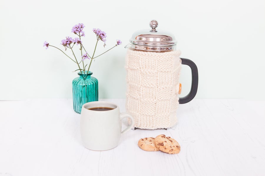 Cream knit coffee cosy - Cafetiere cosy - Coffee jug warmer - French press cover