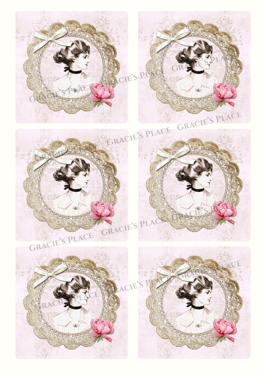 Shabby chic lady ephemera card toppers digital download 