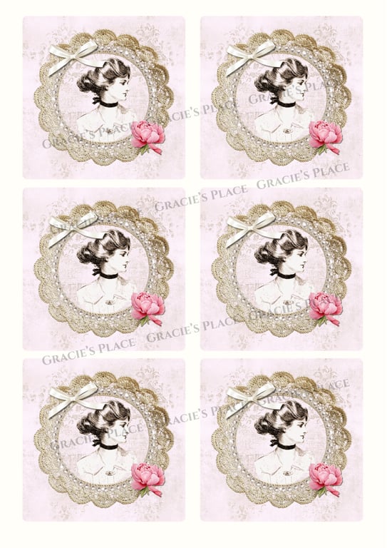 Shabby chic lady ephemera card toppers digital download 