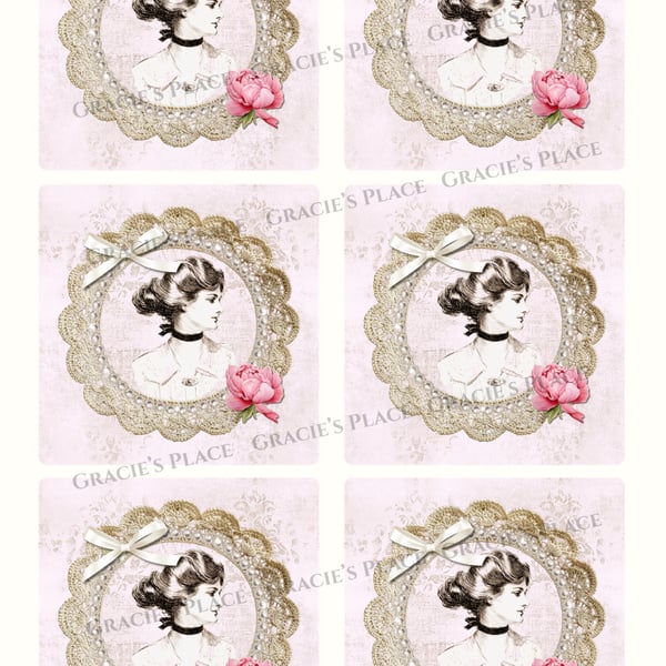 Shabby chic lady ephemera card toppers digital download 