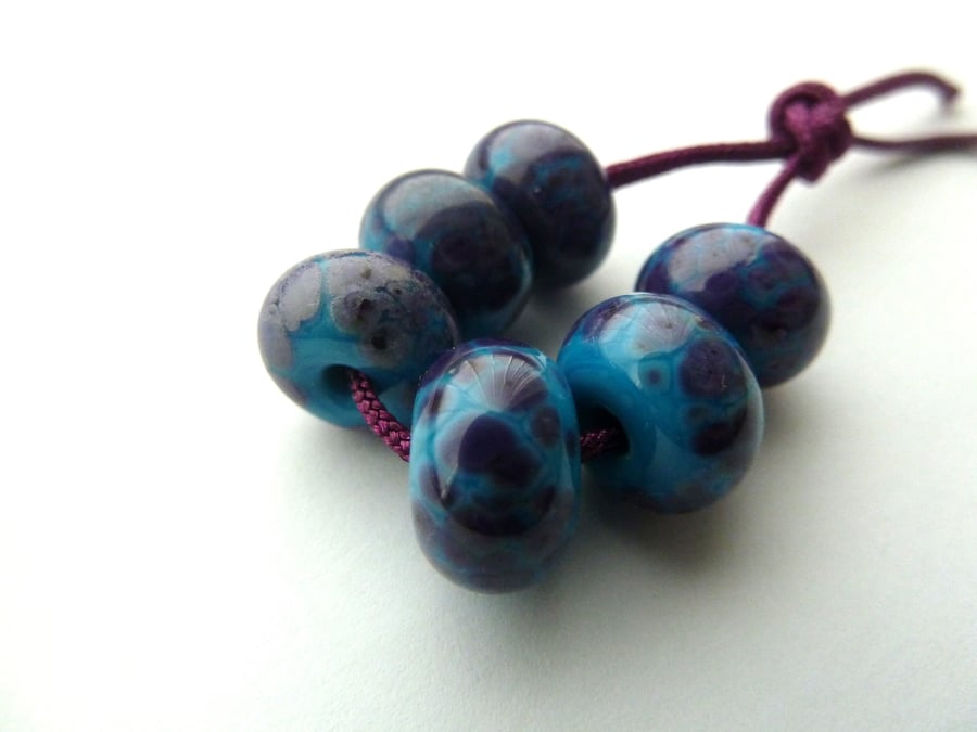 blue and purple frit lampwork glass beads