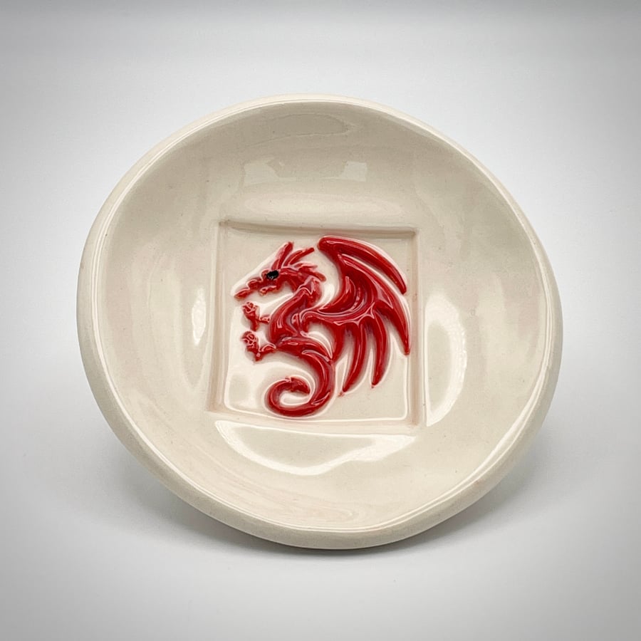 NEW!  Ceramic red dragon keepsake dish