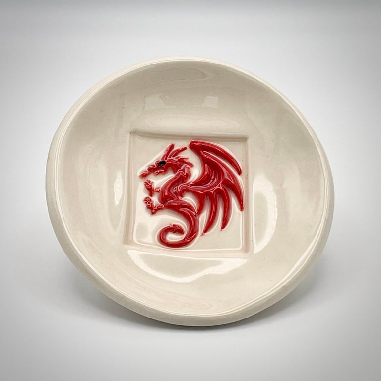 NEW!  Ceramic red dragon keepsake dish