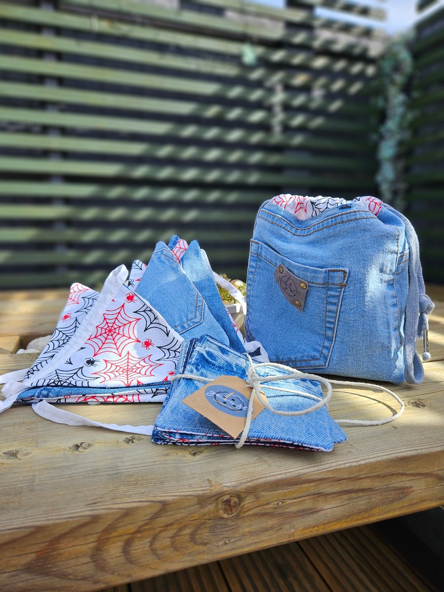 Seasonal decorations, Denim home décor set, Halloween theme, Jeans coasters