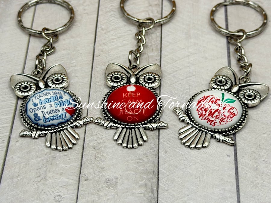 Handmade Teacher Owl Keyring - Glass Cabochon Teacher Gift - Thank You Teacher