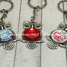 Handmade Teacher Owl Keyring - Glass Cabochon Teacher Gift - Thank You Teacher
