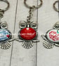 Handmade Teacher Owl Keyring - Glass Cabochon Teacher Gift - Thank You Teacher