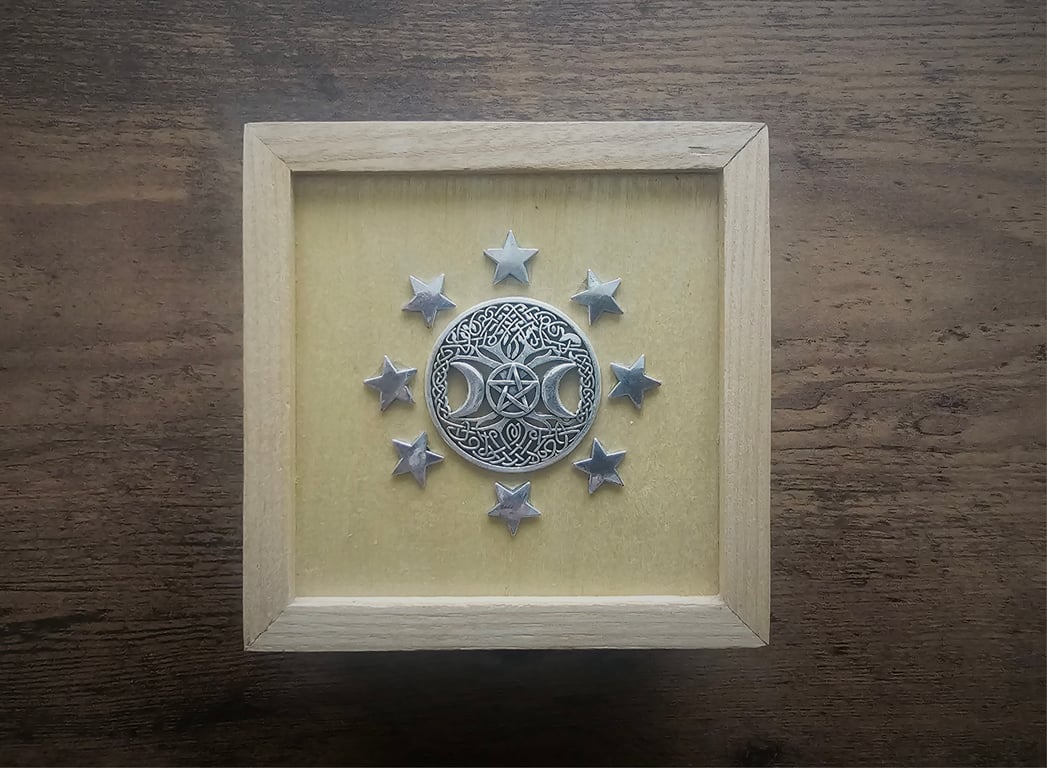 Silver decorative tree of life, stars wooden trinket, jewellery, keepsafe box