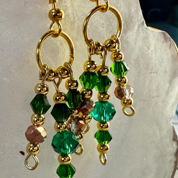 Green glass beaded earrings