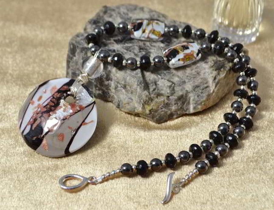 Onyx, Haematite & Murano Glass Necklace