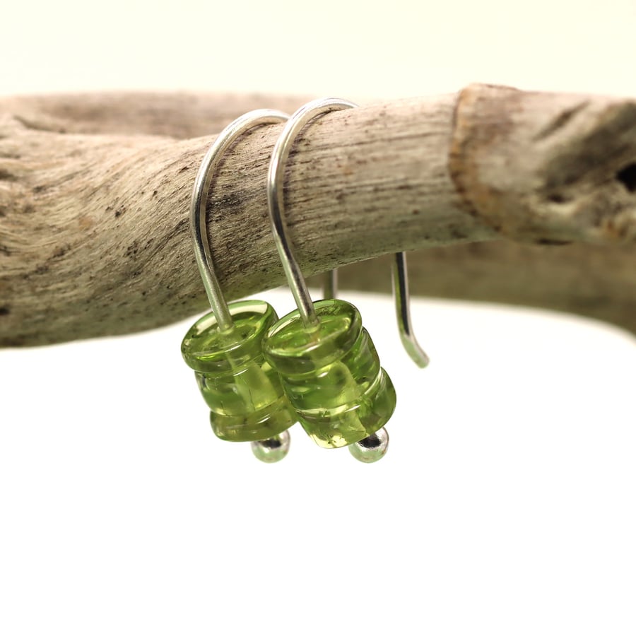 Simple Silver Peridot Bead Earrings