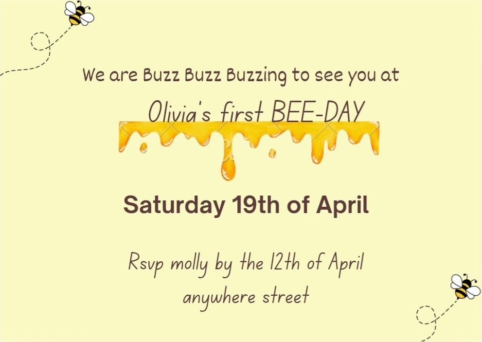 Bee-day personalised birthday invitation 