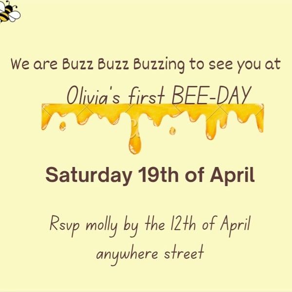 Bee-day personalised birthday invitation 