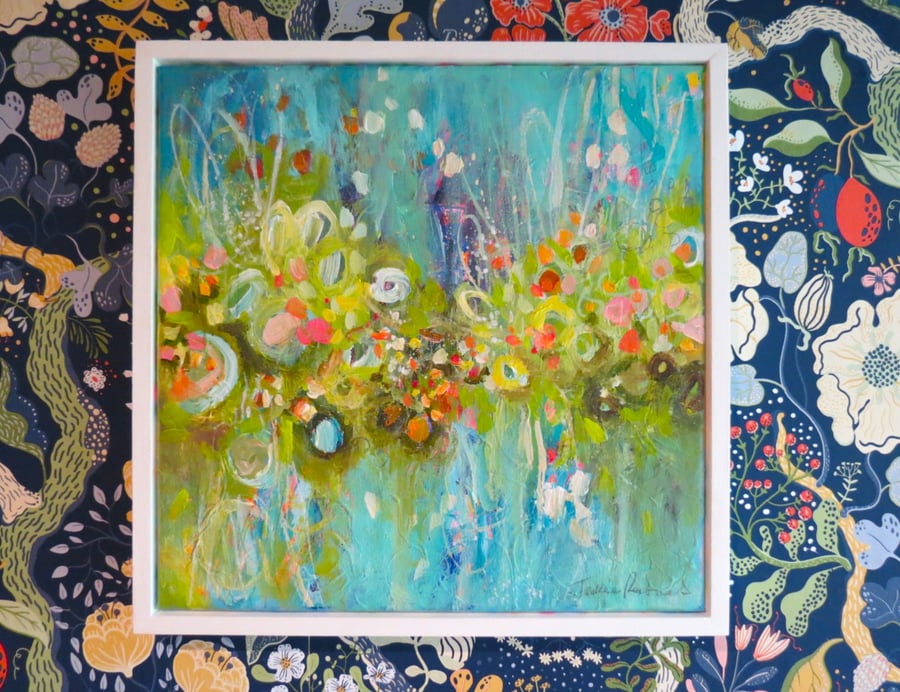 'Waters Edge' Original Abstract Floral Waterside scene by Jackie Reynolds