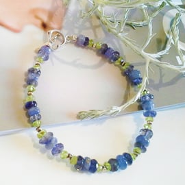 Buetifull Tanzanite, Iolite & Peridot Sterling Silver Heart Bracelet ONE OFF