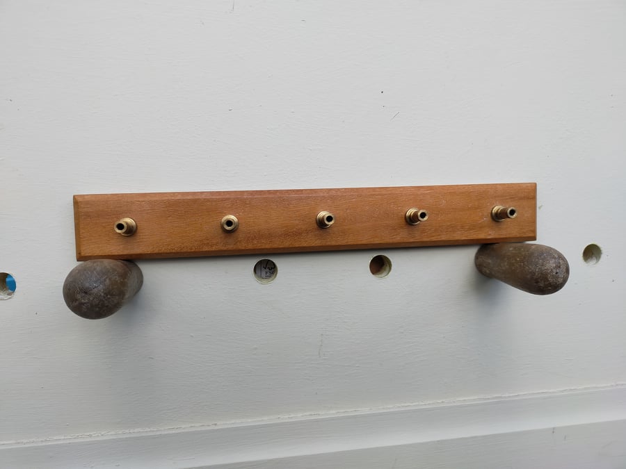 Mahogany and Brass Utensil or Key Rack