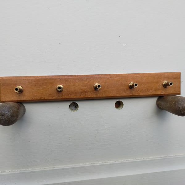 Mahogany and Brass Utensil or Key Rack