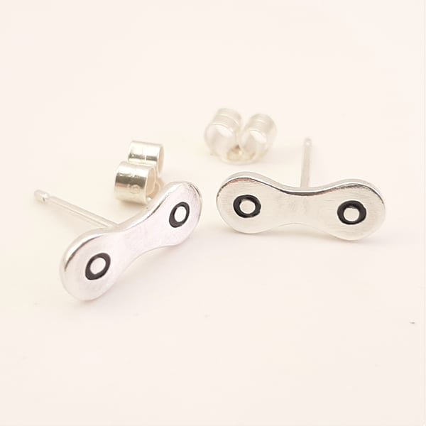 Bicycle Chain Stud Earrings, Silver Cycling Jewellery, Gift for Cyclist