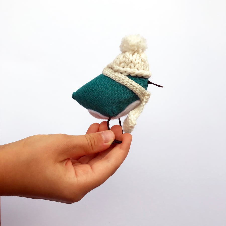 Little Bird with Hat, Textile Doll-Art