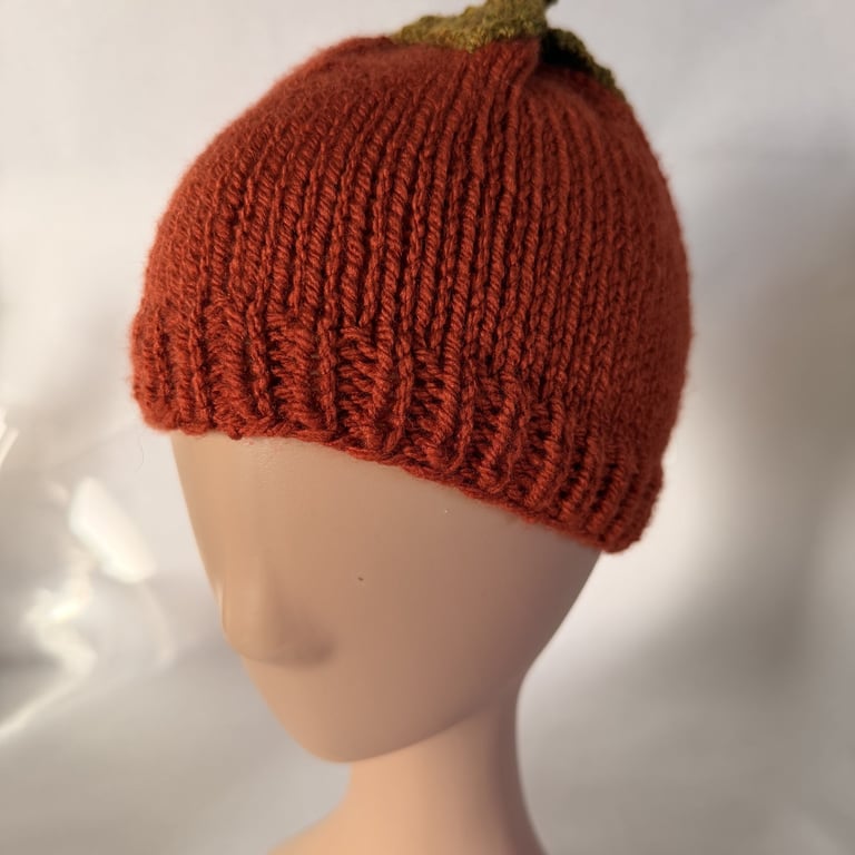 Children's Hand Knitted Beanie Hat with Leaf Details