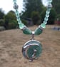 Aveturine Cat and Moon Necklace with Rhinestones and Silver Plated Fittings 