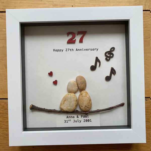 27th Wedding Anniversary Pebble Artwork Frame, Handmade Wedding Anniversary Gift