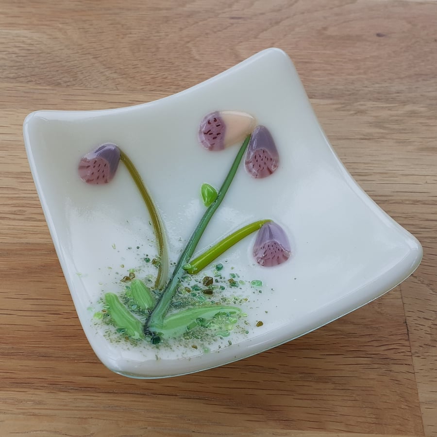 Fused Glass Decorative Trinket Dish, Foxgloves
