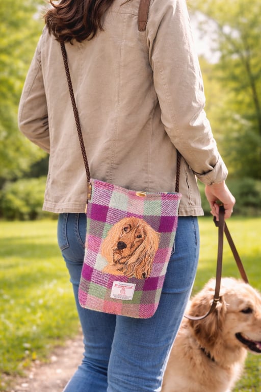 A quirky shoulder bag with embroidered English Cocker Spaniel