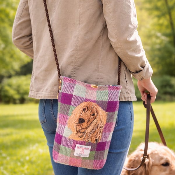 A quirky shoulder bag with embroidered English Cocker Spaniel