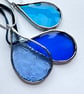 Stained glass raindrop set of 3 in blue vintage glass  - Image 2